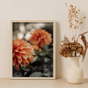 Orange Dahlia Flower Wall Art,Close-up Floral Photography Wall Decor,Farmhouse Flower Wall Hanging,Botanical Nature Wall Poster