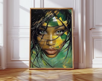 Jamaican Flag Art Print: Afro-Caribbean Flag Portrait (Digital Download)