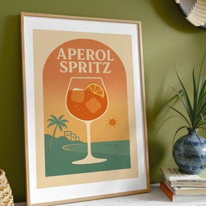 Aperol Spritz Coastal Print: Retro Cocktail Bar Cart Decor (Digital Download)