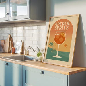 Aperol Spritz Coastal Wall Art | Retro Cocktail Print | Summer Bar Cart Decor | Italian Aperitif Poster | Vintage Coastal Kitchen Art