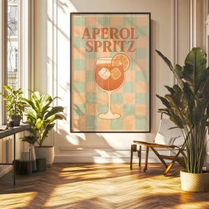 Arte mural imprimible con receta de cóctel Aperol Spritz retro / Decoración de carrito de bar moderno de mediados de siglo / Póster de cocina con descarga digital