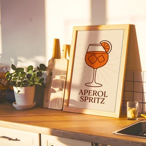 Arte de pared imprimible con receta de cóctel Aperol Spritz / Decoración retro para carrito de bar / Póster minimalista moderno de bebida / Descarga digital