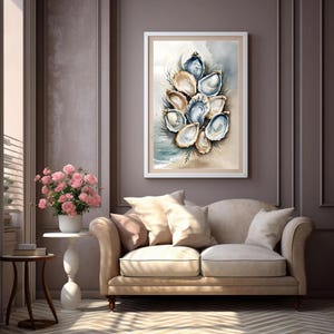 Watercolor Oyster Art Print: Coastal Kitchen Wall Decor