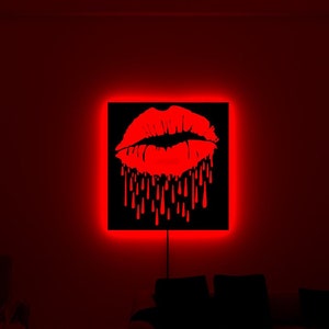 Lips Wall Decor With Led Light, Wooden Wall Decor, Lips Led Sign, Lips Love Rgb led Light, Fashion Wall Led Sign,, Home & Living Room
