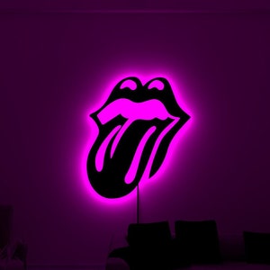 Lips Wall Decor With Led Light, Tongue Lips Neon Sign, Wooden Wall Decor, Lips Led Sign, Home & Living Room, Birthday Gift