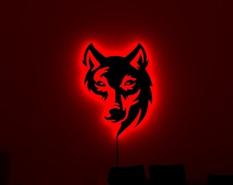 Wolf Lighted Up Wall Art, Wood Wall Art With RGB Lights, Wood Wall Decor, RGB Lights, Home Decor, Birthday Gift