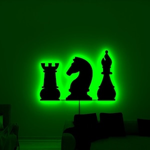 Schach-Wanddekor, benutzerdefinierte Schach-Holzwandkunst-LED-Licht, Schach-LED-Wanddekor, Geburtstagsgeschenk, Kinderzimmerdekor, Wohnkultur