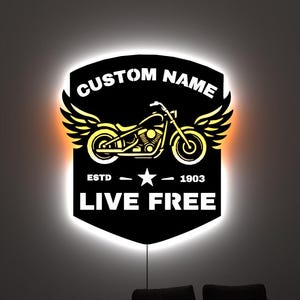 Custom Harley Davidson Inspired Motorcycle LED Wall Art – Personalized Name Sign for Bike Lovers, Customizable Motorcycle Decor for Man Cave
