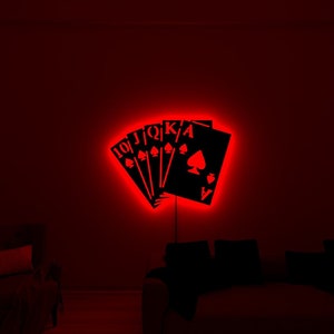 Poker Wall Art,Poker Lighted-up Wall Sign, RGB Led Lights, Poker, Gambit Decor, Playroom Wall Sign, Casino led sign, Home & Living