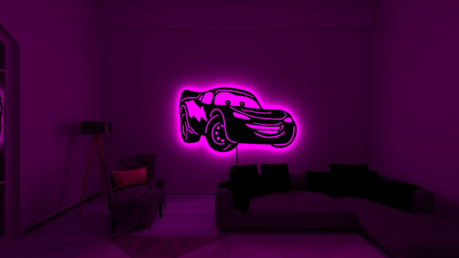 Lightning Mcqueen Wooden Wall Decor, Mcqueen Led Light, Lightning