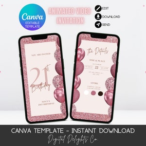 Rose Gold Glitter Birthday Party Digital Invitation; Rose Gold Party Evite; Rose Glitter Party Editable Template