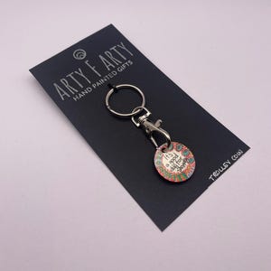 Trolley coin keyring with hand painted coin (size of UK 1 pound coin)
