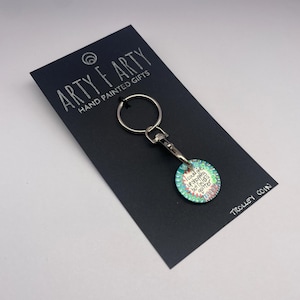 Trolley coin keyring with hand painted coin (size of UK 1 pound coin)