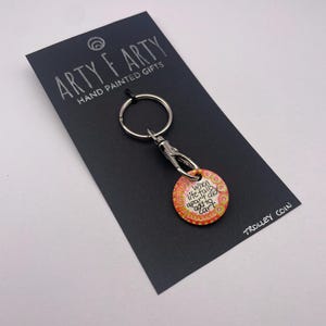 Trolley coin keyring with hand painted coin (size of UK 1 pound coin)