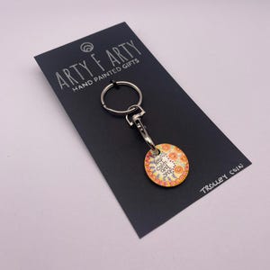 Trolley coin keyring with hand painted coin (size of UK 1 pound coin)