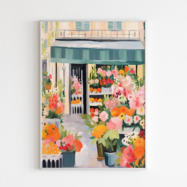Paris Flower Shop Painting Colorful Parisian Wall Art, Flower Market Poster, Floral Printable Art Botanical Decor, Paris Flower Shop Print
