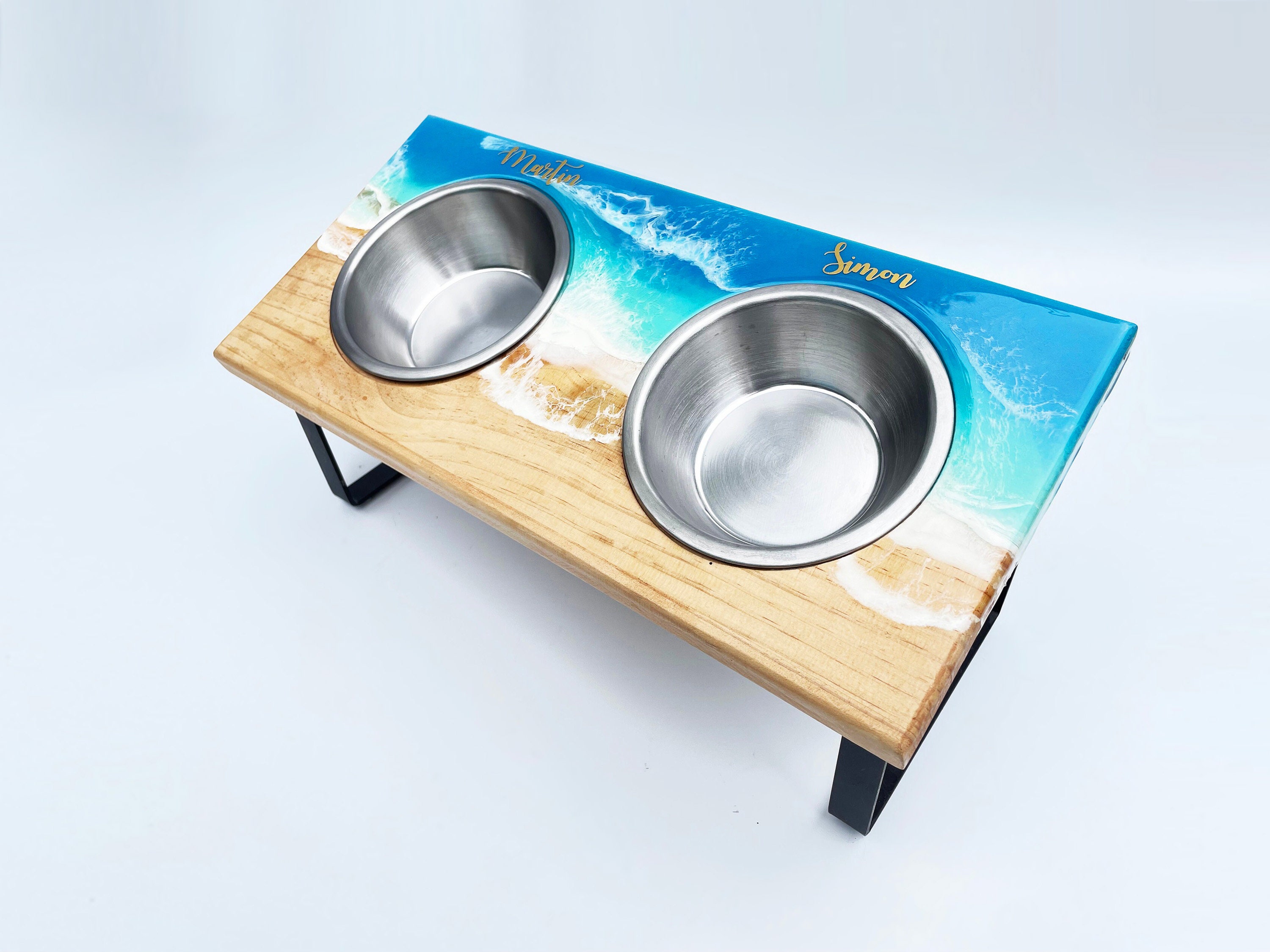 Pet food stand Ocean art Pet Feeder Blue Ocean, Custom Made Pet