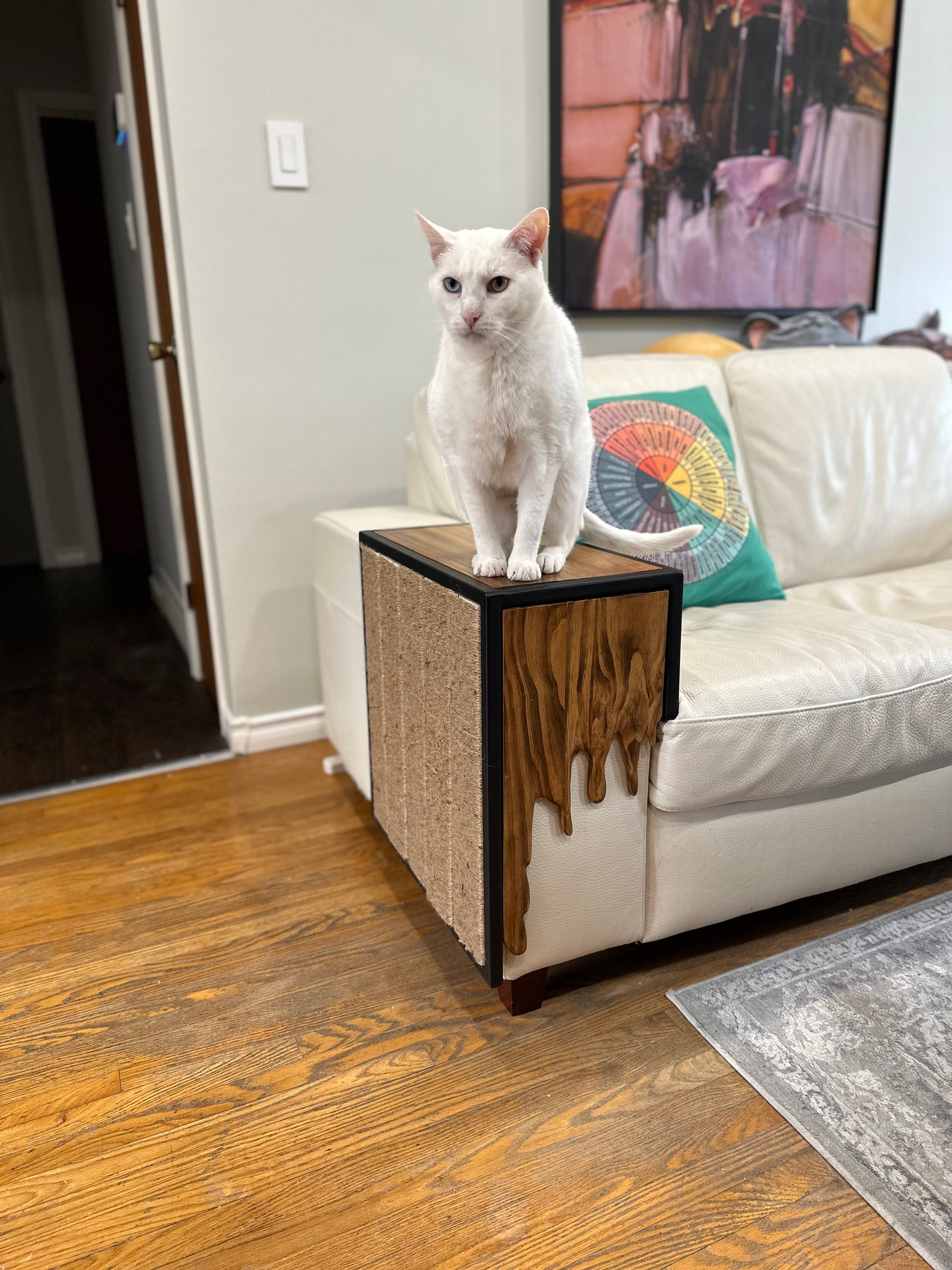 Handmade Solid Wood and Welded Steel Sofa Arm Rest Cover Table With Cat Scratcher Etsy