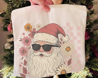 Comfort Colors Retro Santa Sweatshirt, Pink Christmas Tee