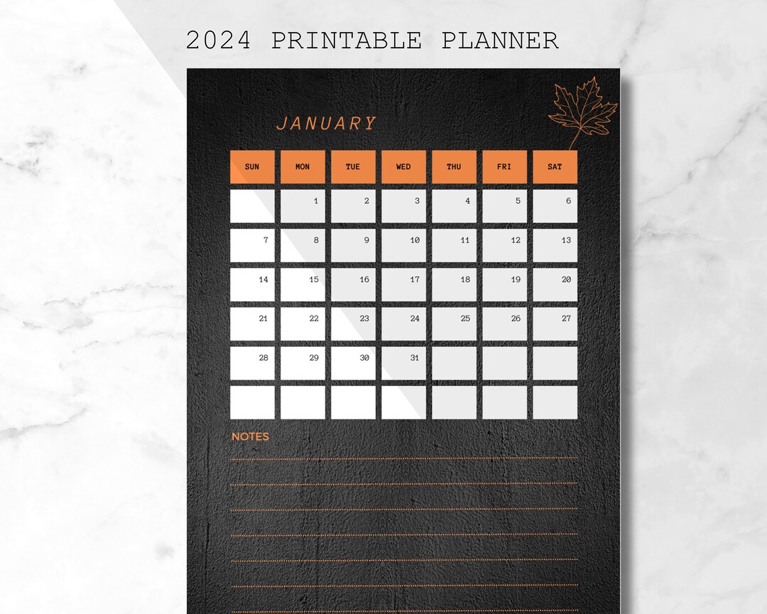 Autum Themed 2024 Printable Calendar Aesthetic Calendar Fall Etsy