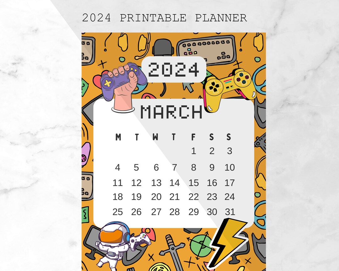 Printable 2024 Gamer Calendar Cartoon and Colorful Monthly Etsy