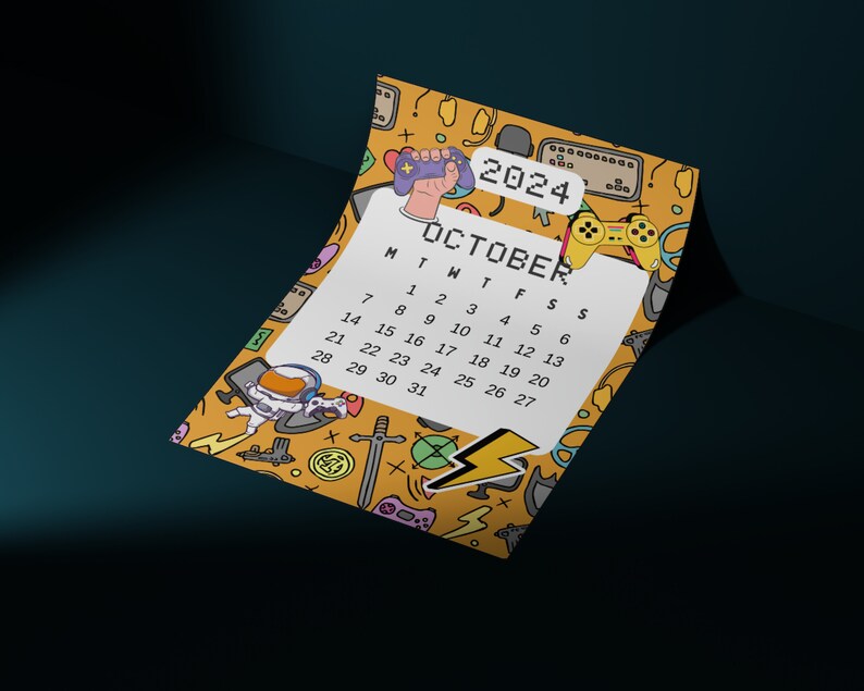 Printable 2024 Gamer Calendar Cartoon and Colorful Monthly Etsy