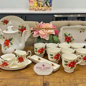 Royal Albert Poinsettia Coffee Set: Vintage English Bone China, 16-Piece