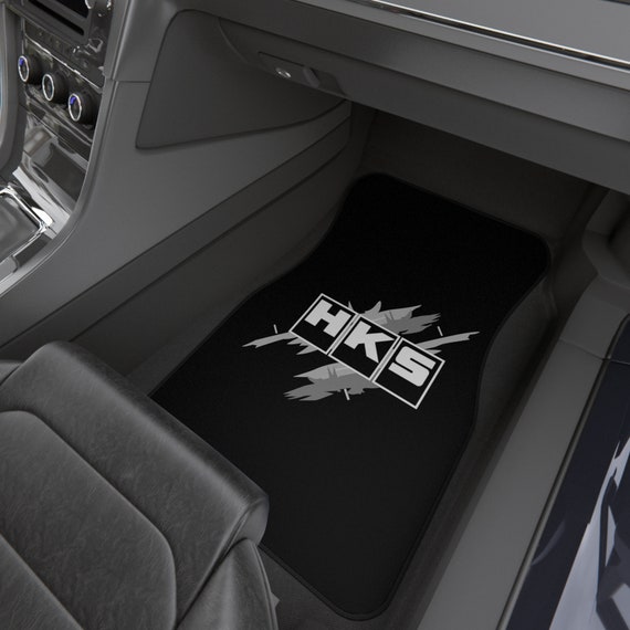 Black HKS Old Logo Tribute Car Mats set of 2, 90's JDM HKS Floor