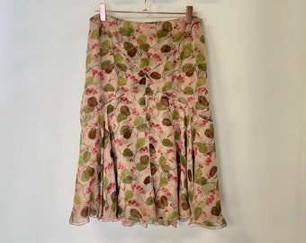 Rare Valentino Sheer Layered Silk Chiffon Skirt, Y2K Runway, Cherry Blossom & Green Leaves Print