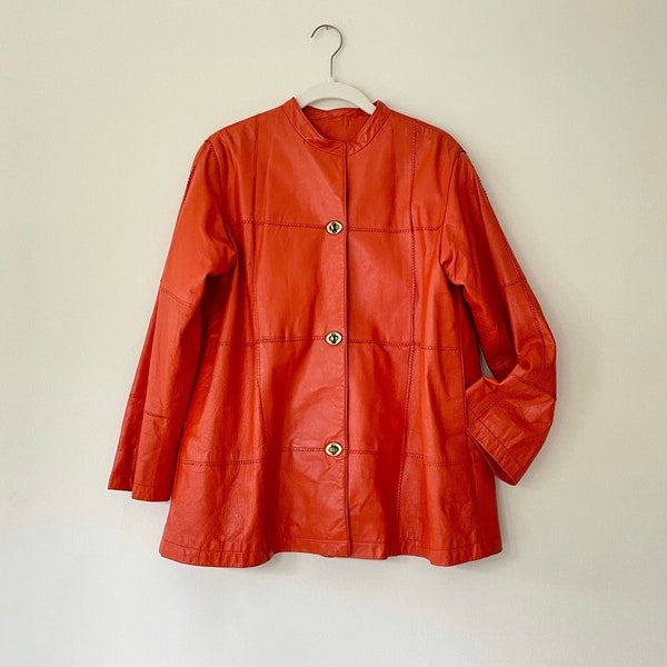 Vintage 60's Bonnie Cashin for Sills Leather Jacket With Kimono Sleeves In Orange, Zig Zag Edges RARE