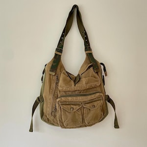Bolso tote estilo cargo vintage Y2K Da-Nang Surplus con correa de hombro de camuflaje