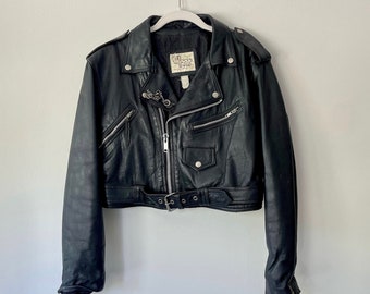 90's UMR Leather Moto Jacket With Vintage Harley Davidson Pin / Brooch