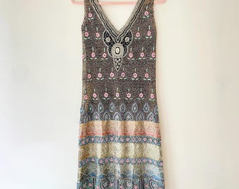 1930s French Hand Beaded Tunic Dress, Art Deco Evening Gown, Holiday Party