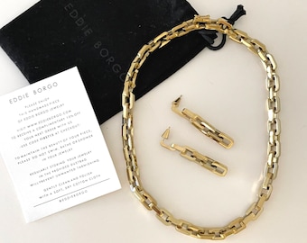 Eddie Borgo ジュエリーセット 12K ゴールドメッキ ヘリテージチェーンリンクネックレス ドロップイヤリング ギフト
