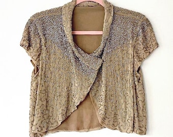 Vintage 90's Beaded Silk Crop Coverlet Top - Size Small