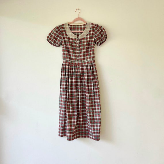 Vintage 1940s Plaid Collared Midi / Maxi Dress, S… - image 1