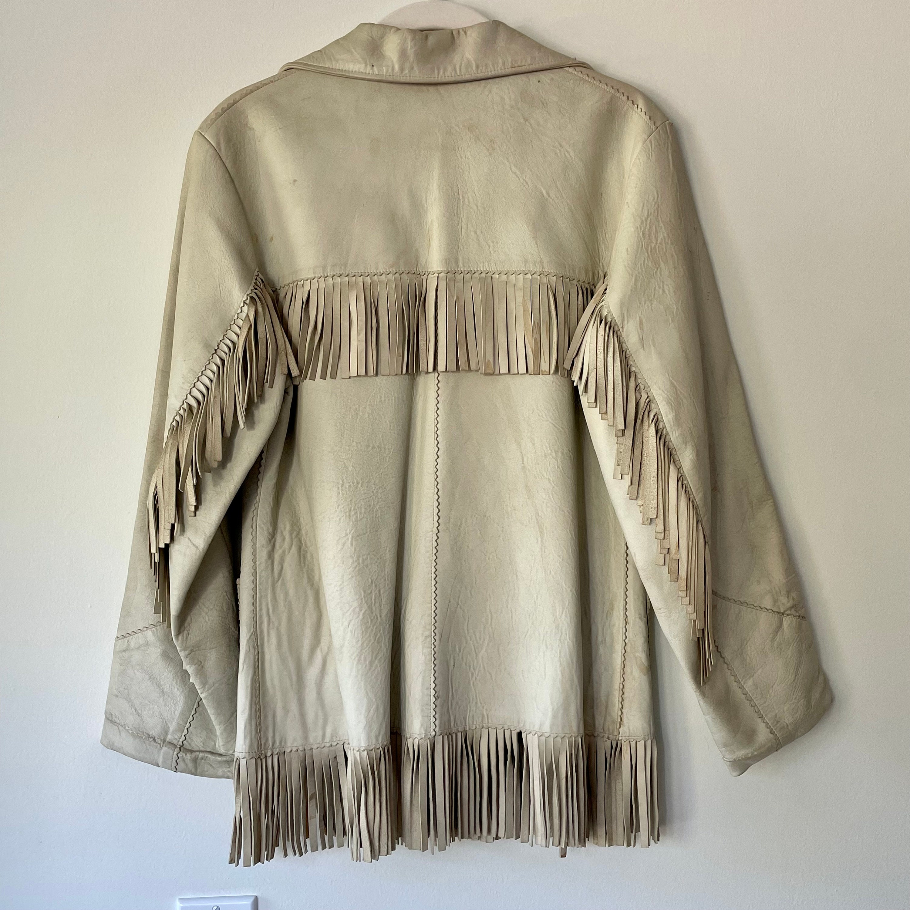 Vintage 40's / 50's Chris Line Originals Fringe Ivory Leather Jacket by ...