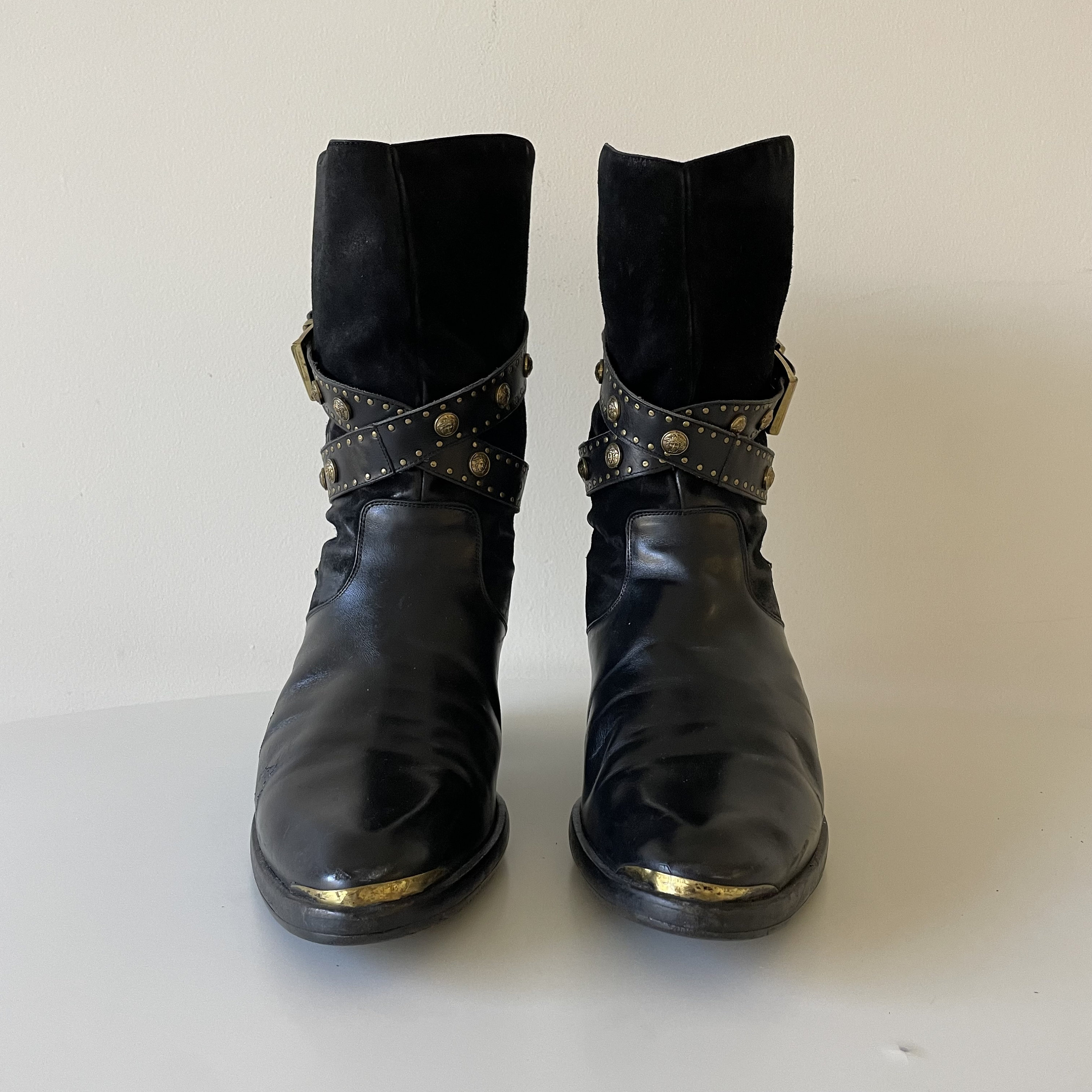 Vintage Gianni Versace Harness Boots: Black Leather Suede  display picture 1