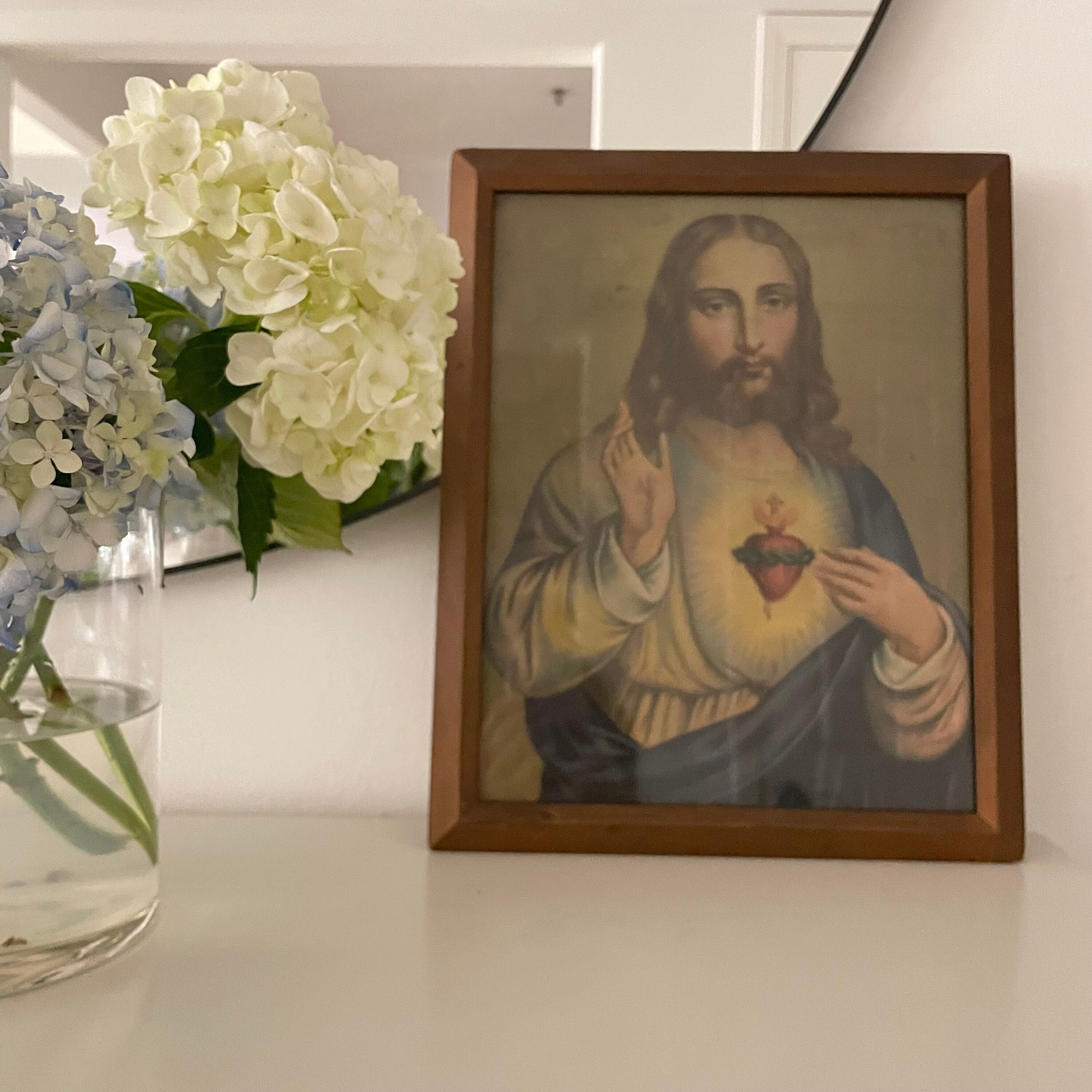 Antique Sacred Heart of Jesus Christ Framed Lithograph From the Early ...