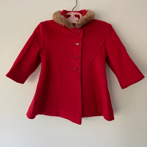 Vintage 1960's Girls Red Peacoat & Hat With Faux … - image 3
