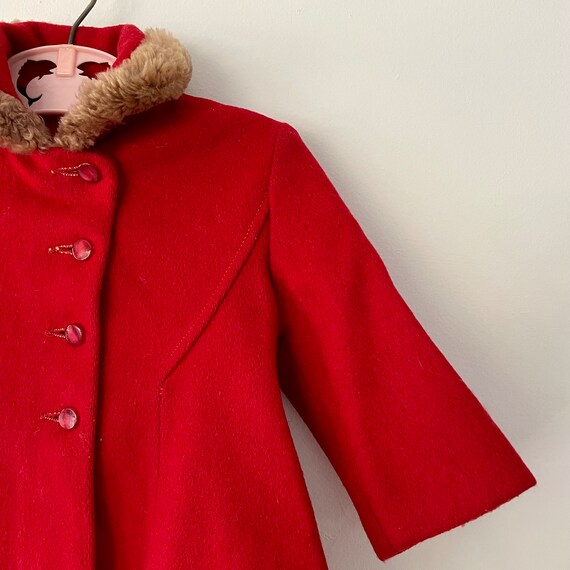 Vintage 1960's Girls Red Peacoat & Hat With Faux … - image 5