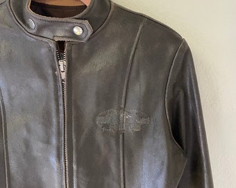 Vintage Y2K Von Dutch Leather Jacket With Bell Sleeves Studs 