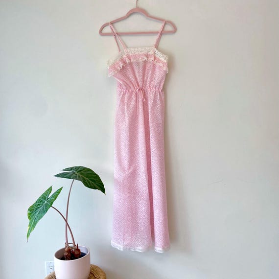 Vintage 70s Chlo for Bonwit Teller Pink Polka Dot Maxi Nightgown Dress XS  - Etsy