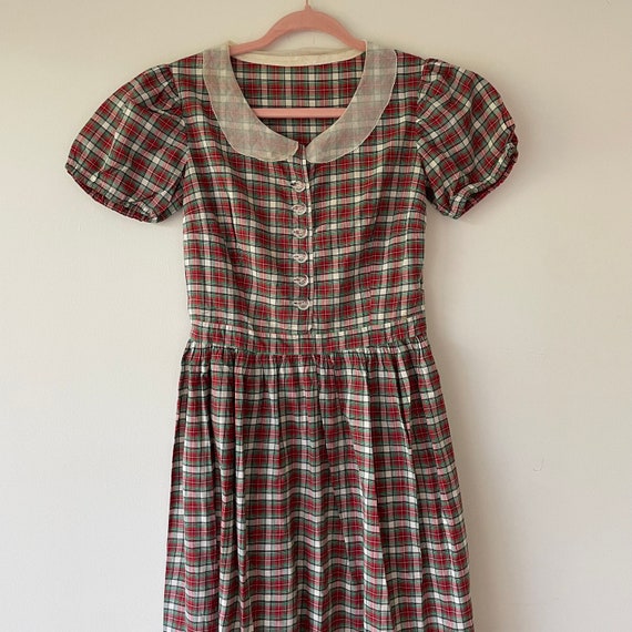 Vintage 1940s Plaid Collared Midi / Maxi Dress, S… - image 3