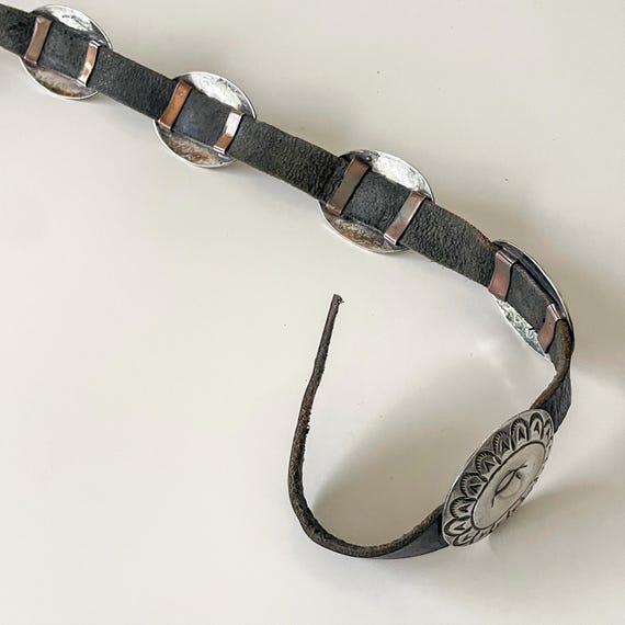 Native American Stamped Concho Belt Sterling Silver Handmade Unmarked Native American Sterling Silver with Morenci Turquoise  main image 2