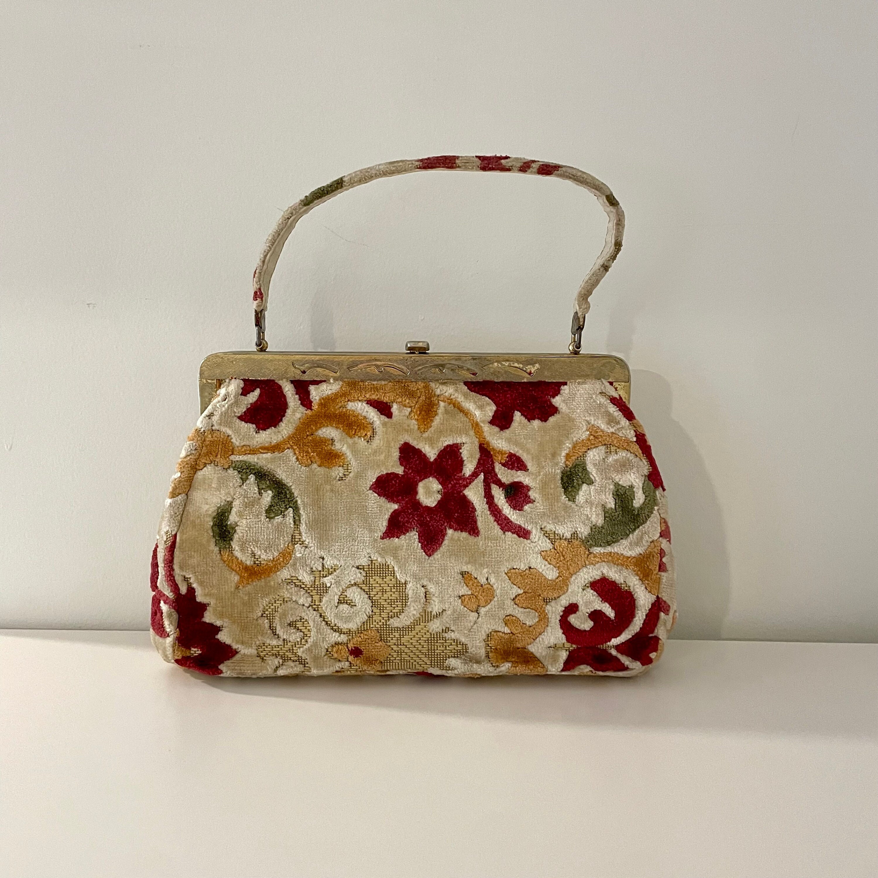 Vintage JR Florida USA Cross Stitch Purse Carpet Bag Birds Cherry Blossom