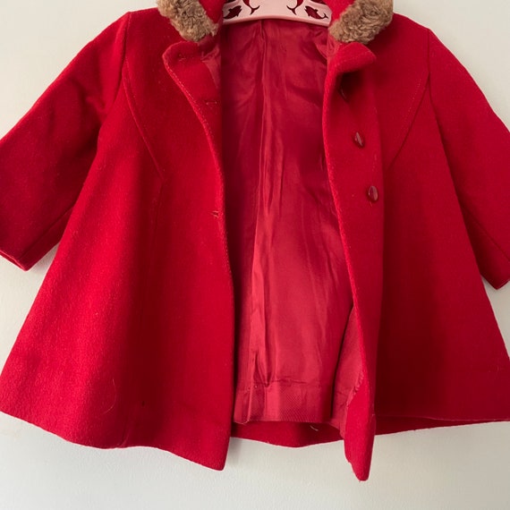 Vintage 1960's Girls Red Peacoat & Hat With Faux … - image 6