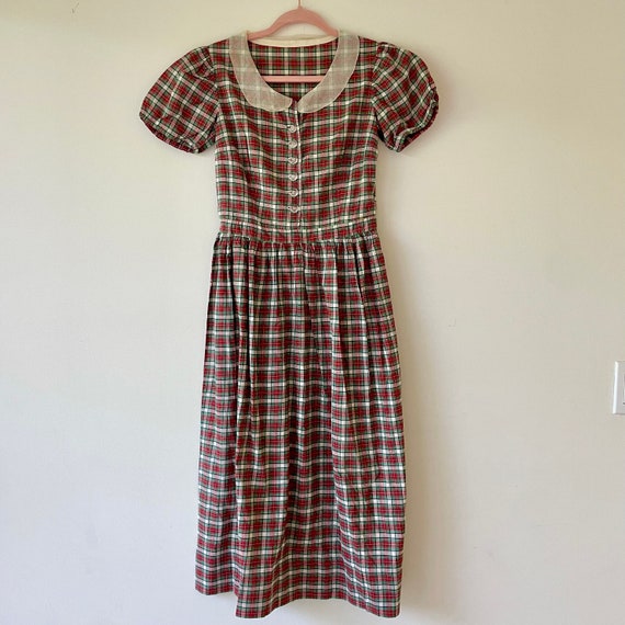 Vintage 1940s Plaid Collared Midi / Maxi Dress, S… - image 2