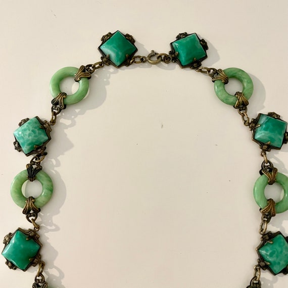 Vintage Jade Goldtone Filigree and Faux Jade Pend… - image 5