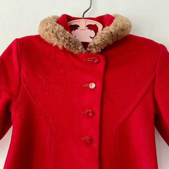 Vintage 1960's Girls Red Peacoat & Hat With Faux … - image 4